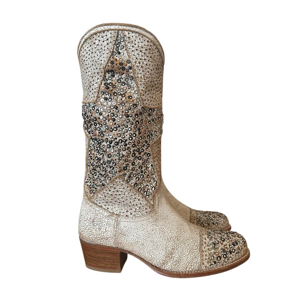 Frye Vintage Deborah White Studded Star Mid Calf Y2K Western Boots Size 7.5 - Picture 12 of 13